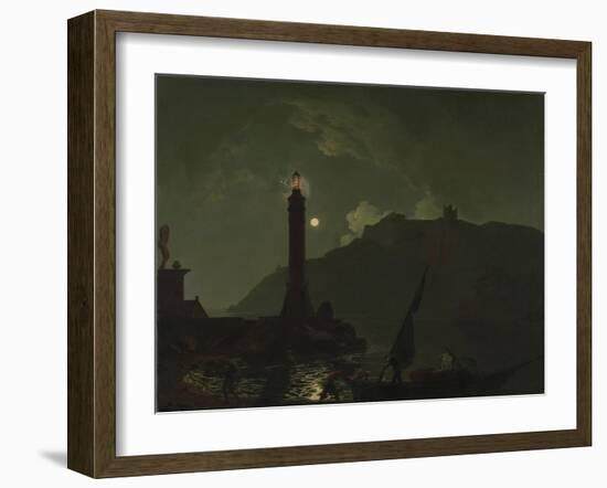 A Moonlight with a Lighthouse, Coast of Tuscany-Joseph Wright-Framed Giclee Print