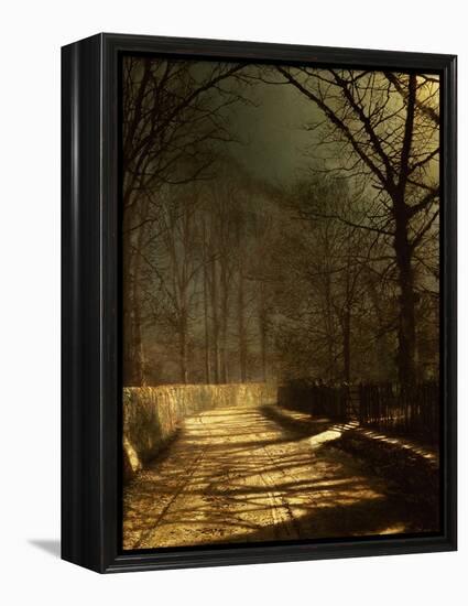 A Moonlit Lane, with Two Lovers by a Gate-John Atkinson Grimshaw-Framed Premier Image Canvas
