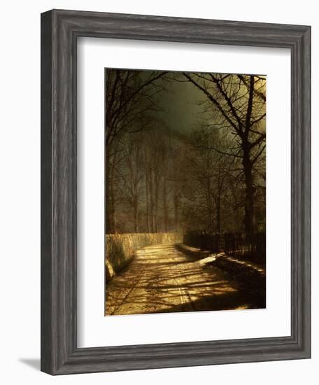 A Moonlit Lane, with Two Lovers by a Gate-John Atkinson Grimshaw-Framed Giclee Print