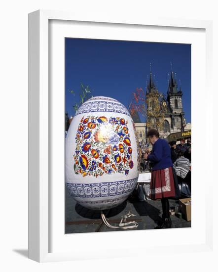 A Moravian Woman Decorating a Large Egg with Easter Designs on the Old Town Square, Prague-Richard Nebesky-Framed Photographic Print