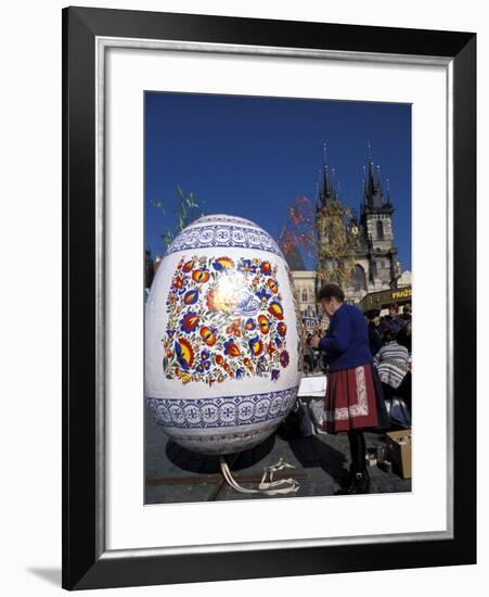 A Moravian Woman Decorating a Large Egg with Easter Designs on the Old Town Square, Prague-Richard Nebesky-Framed Photographic Print