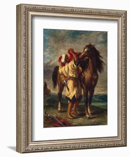 A Moroccan Saddling His Horse, 1855-Eugene Delacroix-Framed Giclee Print