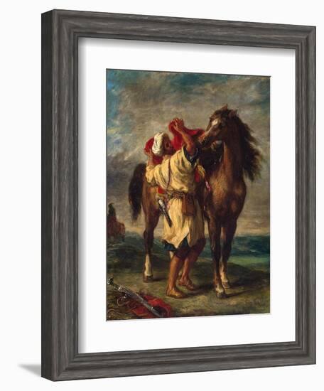 A Moroccan Saddling His Horse, 1855-Eugene Delacroix-Framed Giclee Print