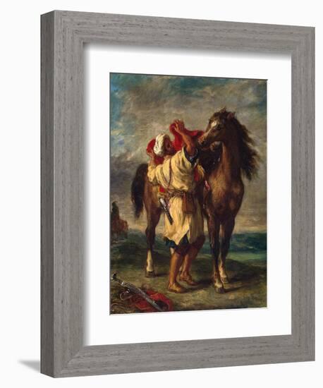 A Moroccan Saddling His Horse, 1855-Eugene Delacroix-Framed Giclee Print