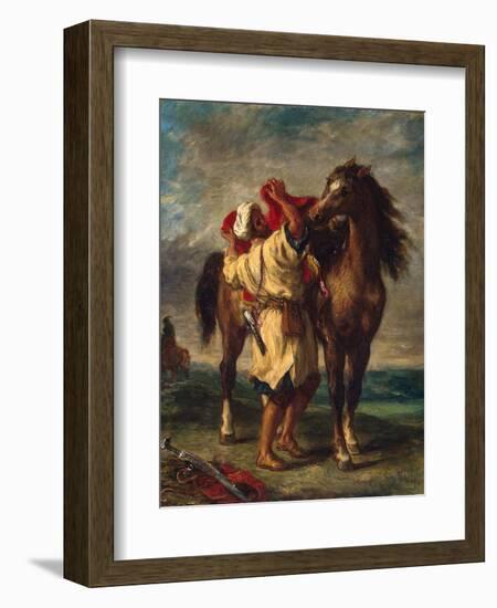 A Moroccan Saddling His Horse, 1855-Eugene Delacroix-Framed Giclee Print