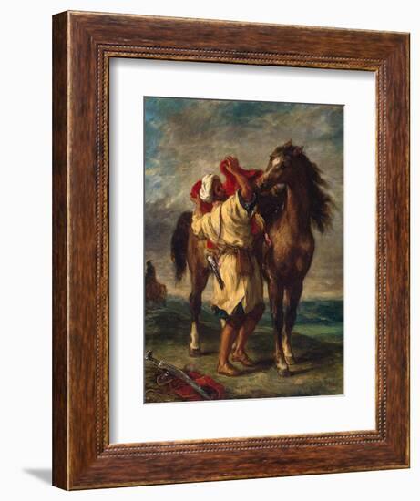 A Moroccan Saddling His Horse, 1855-Eugene Delacroix-Framed Giclee Print