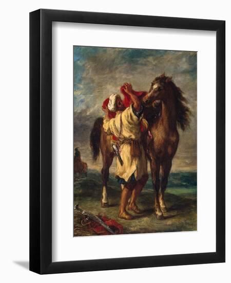 A Moroccan Saddling His Horse, 1855-Eugene Delacroix-Framed Giclee Print