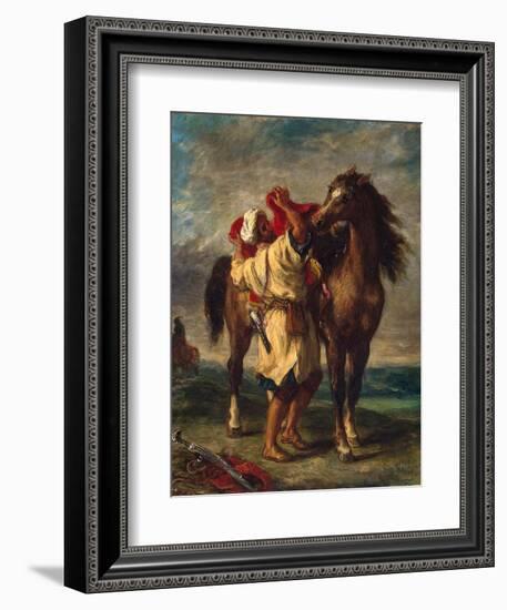 A Moroccan Saddling His Horse, 1855-Eugene Delacroix-Framed Giclee Print