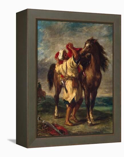 A Moroccan Saddling His Horse, 1855-Eugene Delacroix-Framed Premier Image Canvas