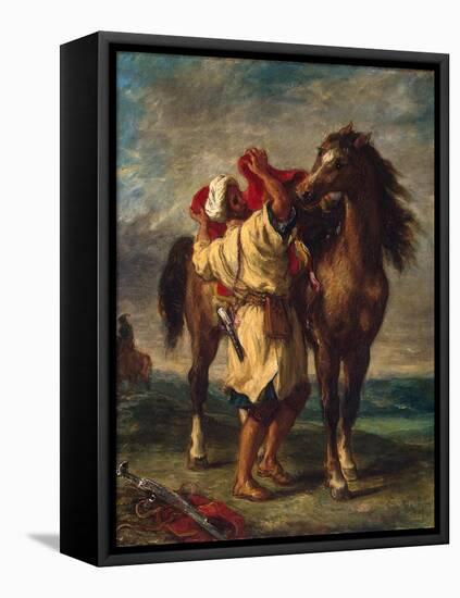 A Moroccan Saddling His Horse, 1855-Eugene Delacroix-Framed Premier Image Canvas