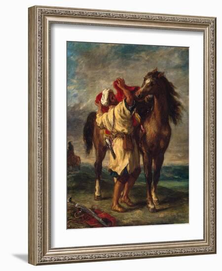 A Moroccan Saddling His Horse, 1855-Eugene Delacroix-Framed Giclee Print