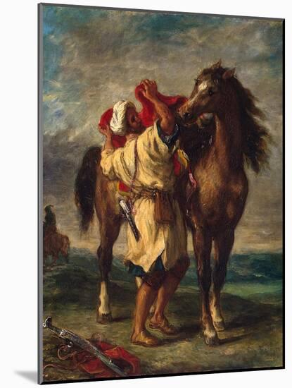A Moroccan Saddling His Horse, 1855-Eugene Delacroix-Mounted Giclee Print