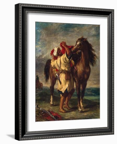 A Moroccan Saddling His Horse, 1855-Eugene Delacroix-Framed Giclee Print