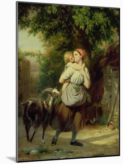 A Mother and Child with a Goat-Fritz Zuber-Buhler-Mounted Giclee Print