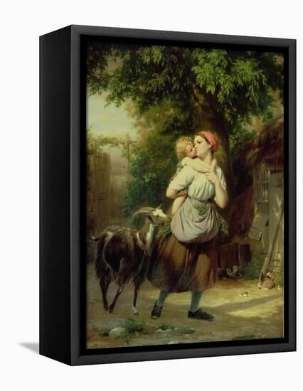 A Mother and Child with a Goat-Fritz Zuber-Buhler-Framed Premier Image Canvas