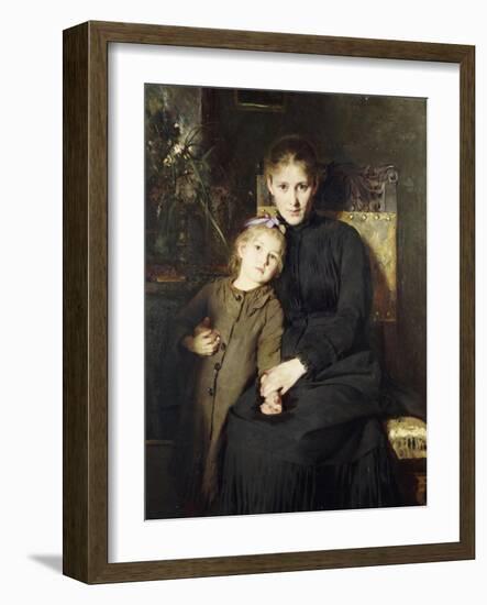 A Mother and Daughter in an Interior-Bertha Wegmann-Framed Giclee Print