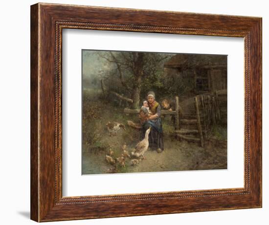 A Mother and Two Children with Geese, C.1870-75 (Oil on Canvas)-Jan Mari Henri Ten Kate-Framed Giclee Print