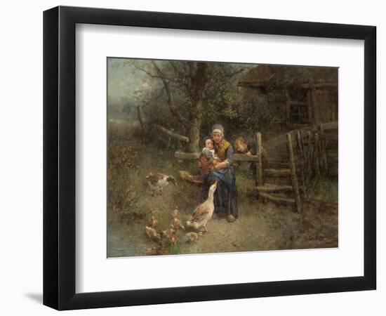 A Mother and Two Children with Geese, C.1870-75 (Oil on Canvas)-Jan Mari Henri Ten Kate-Framed Giclee Print