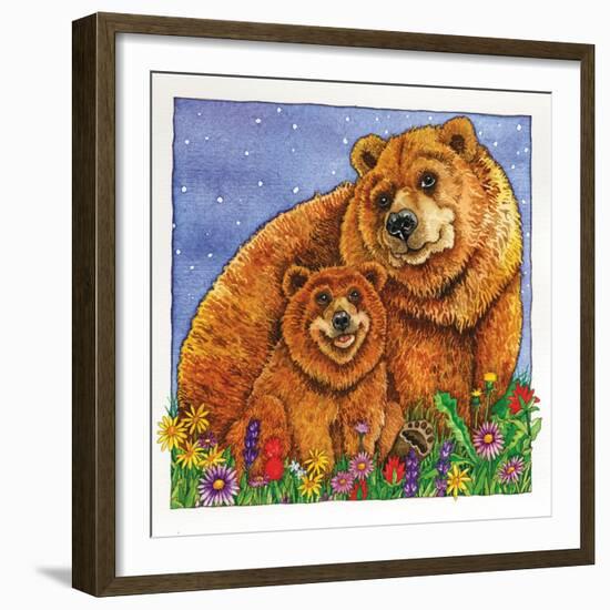 A Mother Bear and Her Cub in the Flowers. Mom-Wendy Edelson-Framed Giclee Print