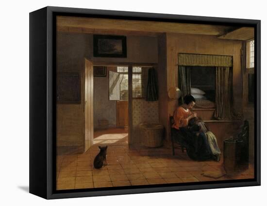 A Mother Delousing her Child’s Hair, Known as ‘A Mother’s Duty’, c.1658-60-Pieter de Hooch-Framed Premier Image Canvas