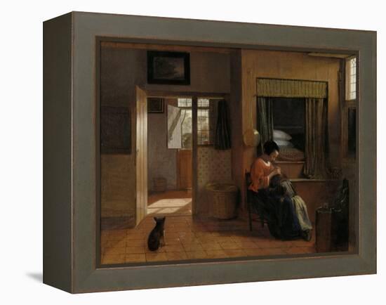 A Mother Delousing Her Childs Hair-Pieter de Hooch-Framed Stretched Canvas