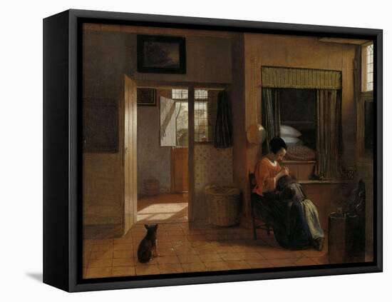 A Mother Delousing Her Childs Hair-Pieter de Hooch-Framed Stretched Canvas