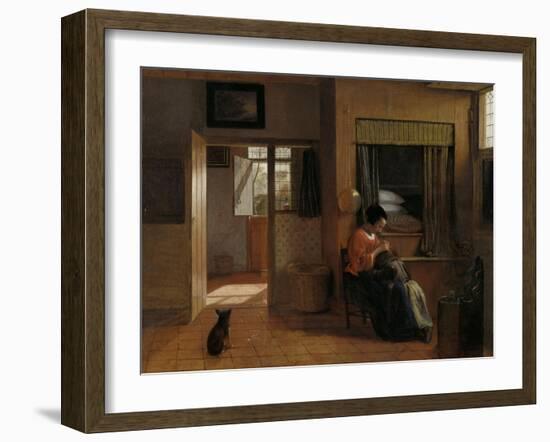 A Mother Delousing Her Childs Hair-Pieter de Hooch-Framed Art Print