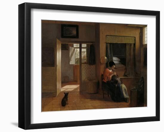 A Mother Delousing Her Childs Hair-Pieter de Hooch-Framed Art Print