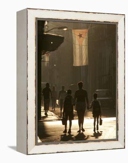 A Mother Walks Her Children to School in Old Havana, Cuba-null-Framed Premier Image Canvas