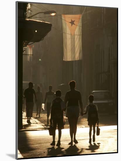 A Mother Walks Her Children to School in Old Havana, Cuba-null-Mounted Photographic Print