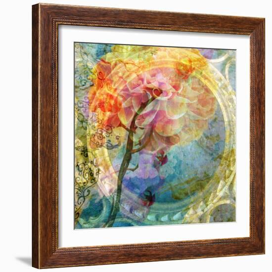 A Multicolor Translucent Floral Montage of a Dahlia-Alaya Gadeh-Framed Photographic Print