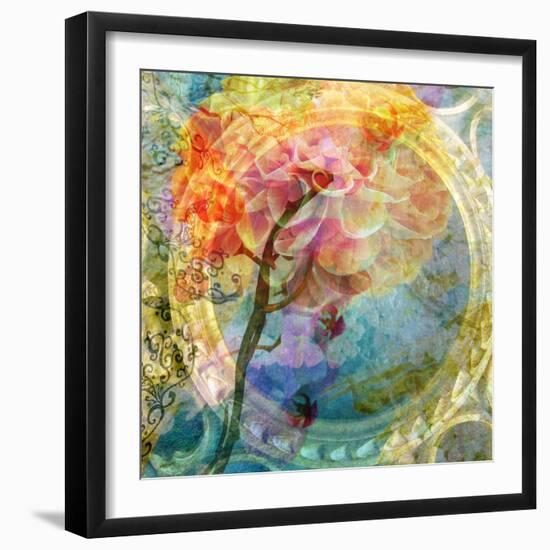 A Multicolor Translucent Floral Montage of a Dahlia-Alaya Gadeh-Framed Photographic Print