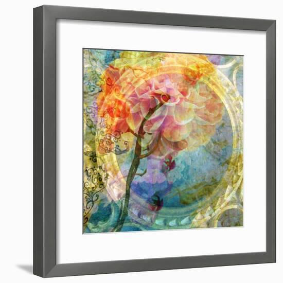 A Multicolor Translucent Floral Montage of a Dahlia-Alaya Gadeh-Framed Photographic Print
