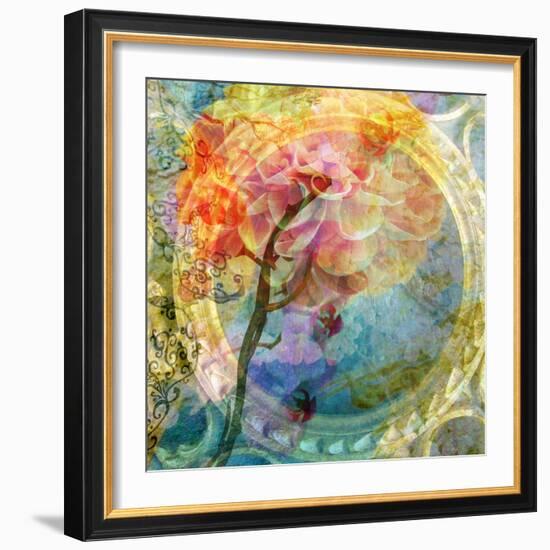 A Multicolor Translucent Floral Montage of a Dahlia-Alaya Gadeh-Framed Photographic Print