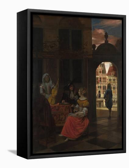 A Musical Party in a Courtyard, 1677-Pieter de Hooch-Framed Premier Image Canvas