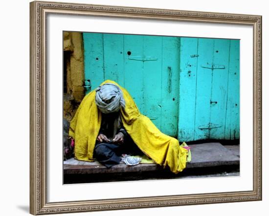 A Muslim Man Warms Himself-null-Framed Photographic Print