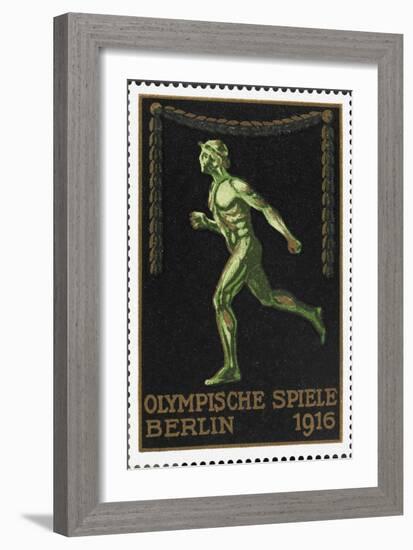 A Naked Athlete Running. Germany 1916 Berlin Olympic Games Poster Stamp, Unused-null-Framed Giclee Print