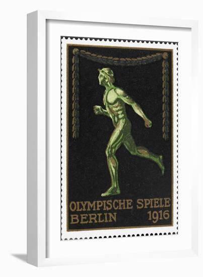 A Naked Athlete Running. Germany 1916 Berlin Olympic Games Poster Stamp, Unused-null-Framed Giclee Print