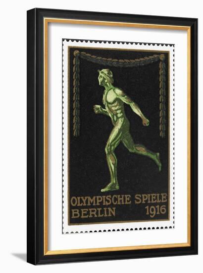 A Naked Athlete Running. Germany 1916 Berlin Olympic Games Poster Stamp, Unused-null-Framed Giclee Print
