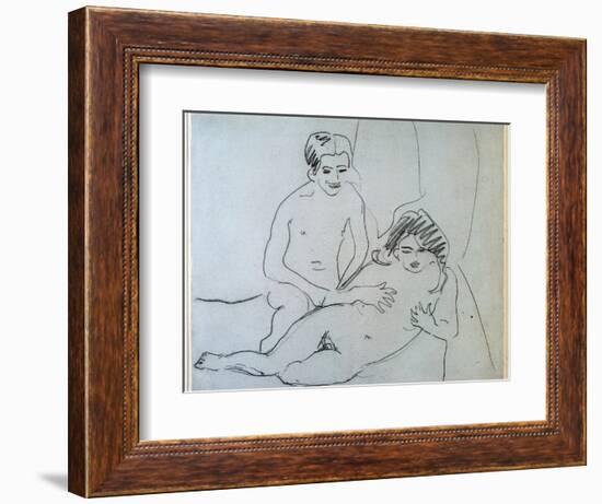 A Naked Couple Lying on A Bed (Drawing, 20Th Century)-Ernst Ludwig Kirchner-Framed Giclee Print