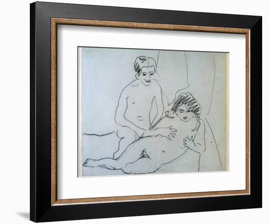 A Naked Couple Lying on A Bed (Drawing, 20Th Century)-Ernst Ludwig Kirchner-Framed Giclee Print