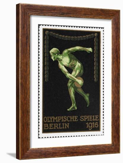 A Naked Discus Thrower. Germany 1916 Berlin Olympic Games Poster Stamp, Unused-null-Framed Premium Giclee Print