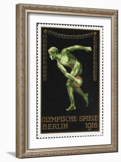 A Naked Discus Thrower. Germany 1916 Berlin Olympic Games Poster Stamp, Unused-null-Framed Giclee Print