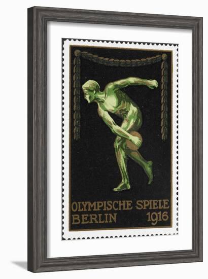 A Naked Discus Thrower. Germany 1916 Berlin Olympic Games Poster Stamp, Unused-null-Framed Giclee Print