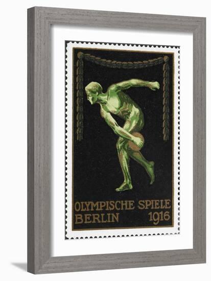 A Naked Discus Thrower. Germany 1916 Berlin Olympic Games Poster Stamp, Unused-null-Framed Giclee Print