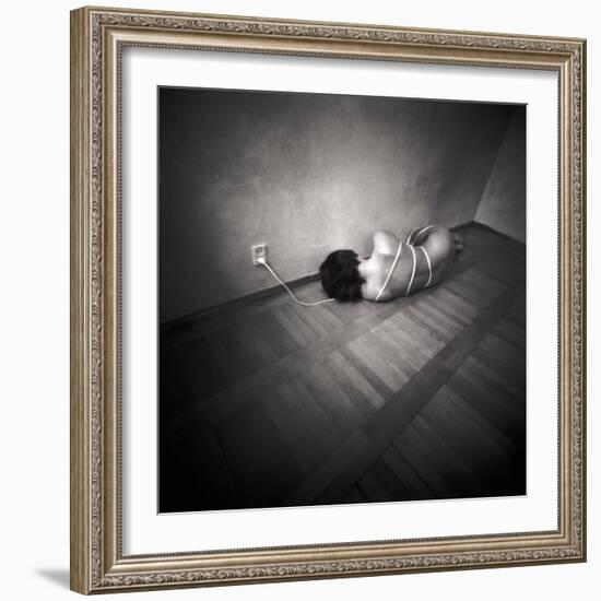 A Naked Woman Tied with Electric Flex Lying on the Floor of a Room-Rafal Bednarz-Framed Photographic Print