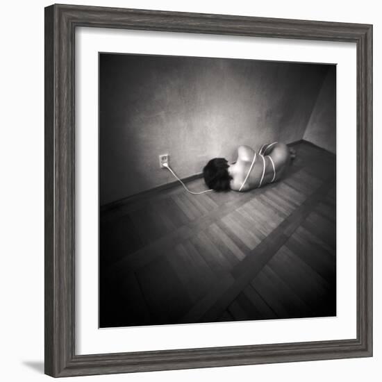 A Naked Woman Tied with Electric Flex Lying on the Floor of a Room-Rafal Bednarz-Framed Photographic Print