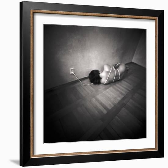 A Naked Woman Tied with Electric Flex Lying on the Floor of a Room-Rafal Bednarz-Framed Photographic Print