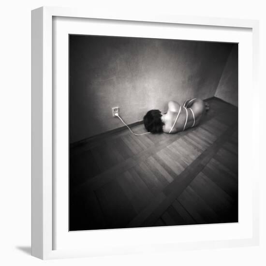 A Naked Woman Tied with Electric Flex Lying on the Floor of a Room-Rafal Bednarz-Framed Photographic Print