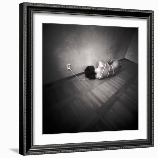 A Naked Woman Tied with Electric Flex Lying on the Floor of a Room-Rafal Bednarz-Framed Photographic Print